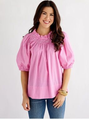 Caryn Lawn Brooke Top in Pink Stripe | One Size